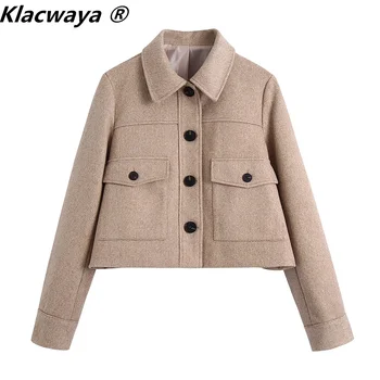 Klacwaya Ceket kadın sonbahar ceketi Vintage Kırpılmış Ceket Ceket Kadın Giysileri Sıcak Gömlek Ceket Streetwear Kadın Giyim