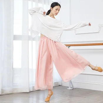 Yetişkin 2 Katmanlı Şifon Pamuk Keten Oryantal Dans Palazzo Pantolon Geniş Bacak Pantolon Kostüm Kadınlar için Uygulama Dans Elbise Giymek