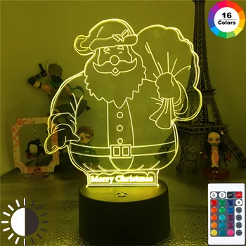 Süper Sevimli Noel Baba 3D Gece Lambası Parti Odası Dekor Karikatür Gravür Akrilik Standı Modeli Discolor Neon Lamba noel hediyesi