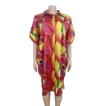 XL-4XL Afrika Baskı Elbiseler Sonbahar Kış Afrika Kısa Kollu O-Boyun Gömlek Elbise Kadınlar için 2022 Afrika Elbiseler