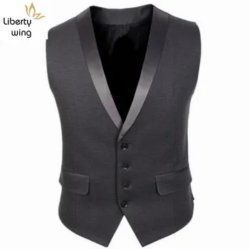 Yeni Moda İngiliz Tarzı Erkek V Yaka İş Elbise Tops Slim Fit Yaka Resmi Yelek Yelek Takım Elbise Sıcak Siyah Ücretsiz Kargo