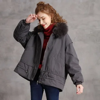 Kadın ceket kış yeni kalın rahat fermuar rüzgarlık kapalı ayak polar astar çıkarılabilir kürk yaka ceket 9312