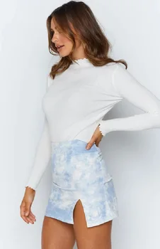 Kadın Etekler Sonbahar Kadın Kravat boya Baskılı Yarık İnce Çanta Kalça Mini Tüm Maç Rahat Etek Tatlı Streetwear