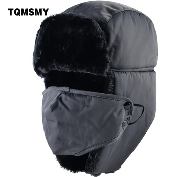 TQMSMY Erkek Kadın Kış Bombacı Şapka Kap Açık Kalın Sıcak Kürk Rus Şapka ile Kulak Flaps ve maske leifeng Bombacı Kapaklar TMC23