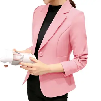Ofis Blazer Kadınlar Katı Renk Bir Düğme Sonbahar Yatak Açma Yaka Cepler Takım Elbise Ceket Günlük Giyim ceketler kadınlar için 2021