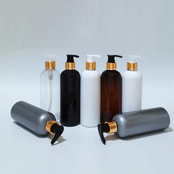300ml Kahverengi/Siyah Basın Altın Pompa Plastik pet şişe Boş Sabun Şampuan Pompası Yuvarlak Şişe Losyon Duş JELİ Şişesi
