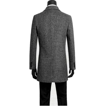 Erkek Marka Orta Uzun Yün Karışımı Palto Ince Tek Göğüslü Iş Ceket Sonbahar Kış Ofis Siyah Yün Resmi Ceketler