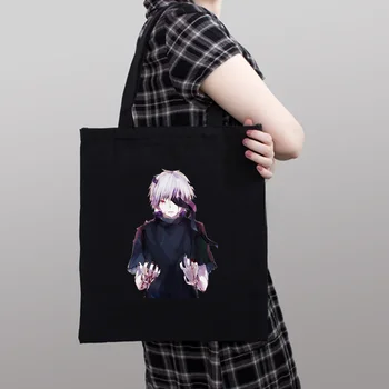 Japonya Anime Tokyo Ghoul Baskı kanvas çanta kadın askılı omuz çantası Moda Büyük Kapasiteli Alışveriş Shopper Bayanlar El Çantaları Tote Çanta