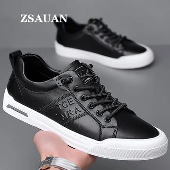 ZSAUAN Beyaz Moda erkek deri Sneakers nefes alan günlük makosen ayakkabı Bahar Erkek Siyah Tasarımcı erkek mokasen ayakkabıları