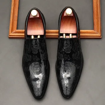 Italyan Resmi erkek mokasen ayakkabıları Ayakkabı Siyah Kahverengi Zarif Erkek Elbise Ayakkabı Üzerinde Kayma Ofis Düğün Hakiki Deri gündelik erkek ayakkabısı