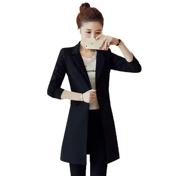 2022 İlkbahar Sonbahar Ve Kış Yeni Orta Uzunlukta Bayanlar Blazer Uzun Kollu Rahat Kore Siyah Vahşi Tek Düğme Takım Elbise Ceket Kadın