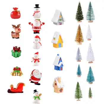 24 Adet Noel Minyatür Figürler Karikatür Küçük Noel Ağacı Noel Süsler Dollhouse Kek Toppers Mikro Peyzaj Dekor