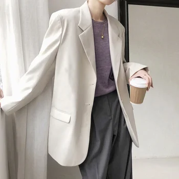 Kore Şık Rahat Trend Kadın Pembe Yaka Tek göğüslü Ceket Basit Moda Katı Uzun kollu Blazer Sonbahar 2021 U179