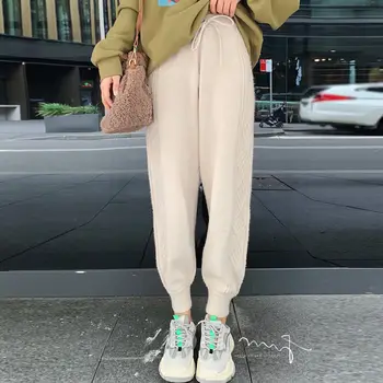 Sonbahar Örme Pantolon kadın Geniş Bacak Bağlı Ayak Uzun Yün İç Çamaşırı Pantolon Gevşek Yüksek Bel Zayıflama Ayak Bileği Bağlı harem pantolon