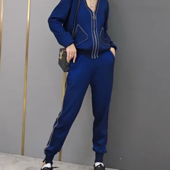 YUZACDWX Kadın Kazak Iki Parçalı örme Setleri Ince Eşofman 2019 Sonbahar ve kış Moda Tişörtü Spor Takım Elbise Kadın