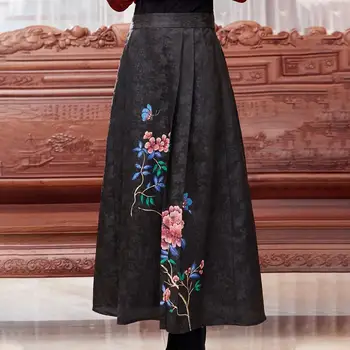 2022 çin zarif daliy etekler çiçek baskı etnik refro tarzı kadın kız yüksek bel etek uzun elbise
