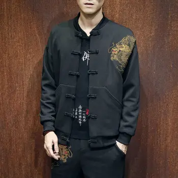2020 Çin Tarzı Yüksek Kaliteli Ejderha Nakış Bombacı Ceket Erkekler Siyah Hip Hop Ceket Streetwear Casual Erkek Ceket Mont