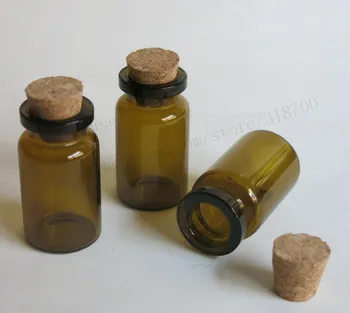 100x7 ml Amber Cam Şişe Ahşap Mantar ile 7cc Kahverengi Mantar Tıpa Cam Şişeler küçük amber örnek konteyner 22*40*12.5 mm