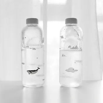 Yüksek Kaliteli 1000 ml Okyanus Serisi Mühür Balina Mühür Cam Su Şişesi ile Kollu Yaratıcı sporda kullanım şişeler Kamp Şişe Tur Fincan