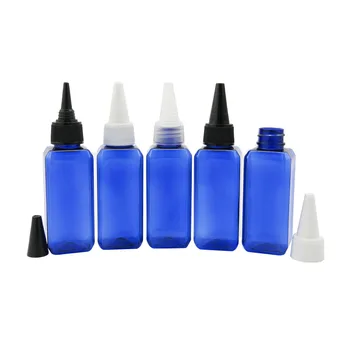 100 adet / grup 50ml Kare Mavi Plastik Şişeler Sivri Ağızlı Üst Cilt Bakım Kremi Şampuan Jel Şişe