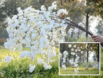 Sahte Kiraz Çiçeği Çiçek Şube Begonya Sakura Ağacı Kök 138 cm Uzun Olay Düğün Parti için Yapay Dekoratif Çiçekler