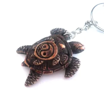 12 adet anahtarlık Simüle kemik Sahte Yak Kemik Kaplumbağa Kaplumbağa YingYang anahtarlık Carve takı