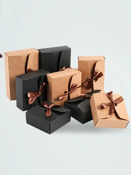 30 adet / grup DIY Pişirme Kek Kurabiye Şeker Kraft şeritli kutular Düğün Favor Bebek Duş İyilik Kutuları Parti Hediye Kutuları Siyah