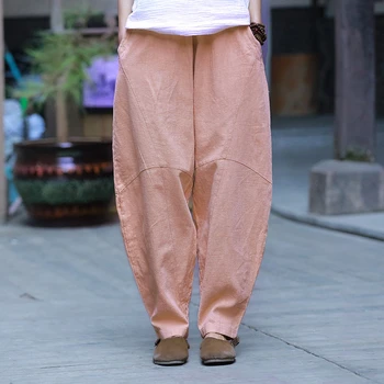 Japon Hip-Hop Rahat Spor Pantolon Retro Rami Yoga Pantolon Artı Boyutu Dikiş Bayanlar Sokak Saf Renk Zen Meditasyon Pantolon