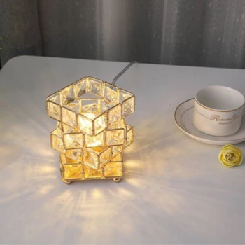 USB kristal gece lambası doğal kristal tuz başucu gece lambası kırık cam yatak odası ev dekorasyon masaüstü ışık hediye