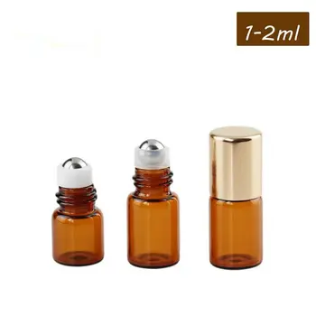 1 ml Amber Cam rolon şişe, Mini 2 ML Parfüm Şişesi ile Paslanmaz Çelik Rulo Top Uçucu Yağlar Şişe F20171337